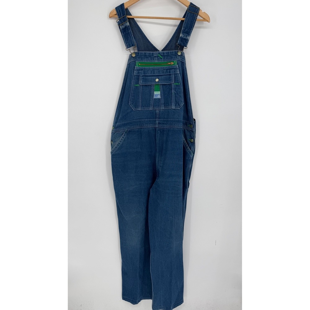 Liberty Mens Blue Denim Bib Overalls Green Trim 42x30 Chore Outdoor Country